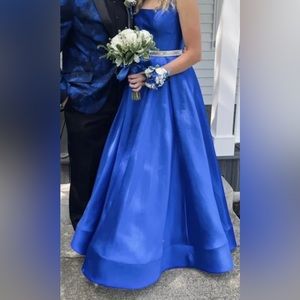 Sherri Hill Prom Dress 54180 Royal Size 8 With Silver waistband